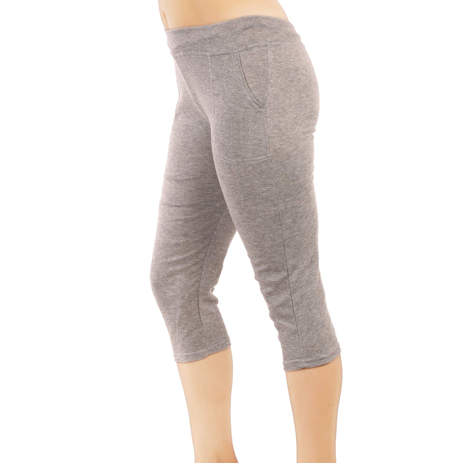 MUKHAKSH Women/Girls/Ladies Hot/Stylish Cotton Grey Capri 3/4 for Gym/Work Out/Sports/Casual (Free Size 26 to 34 Waist) (Size 26/28/30/32/34 Inches)