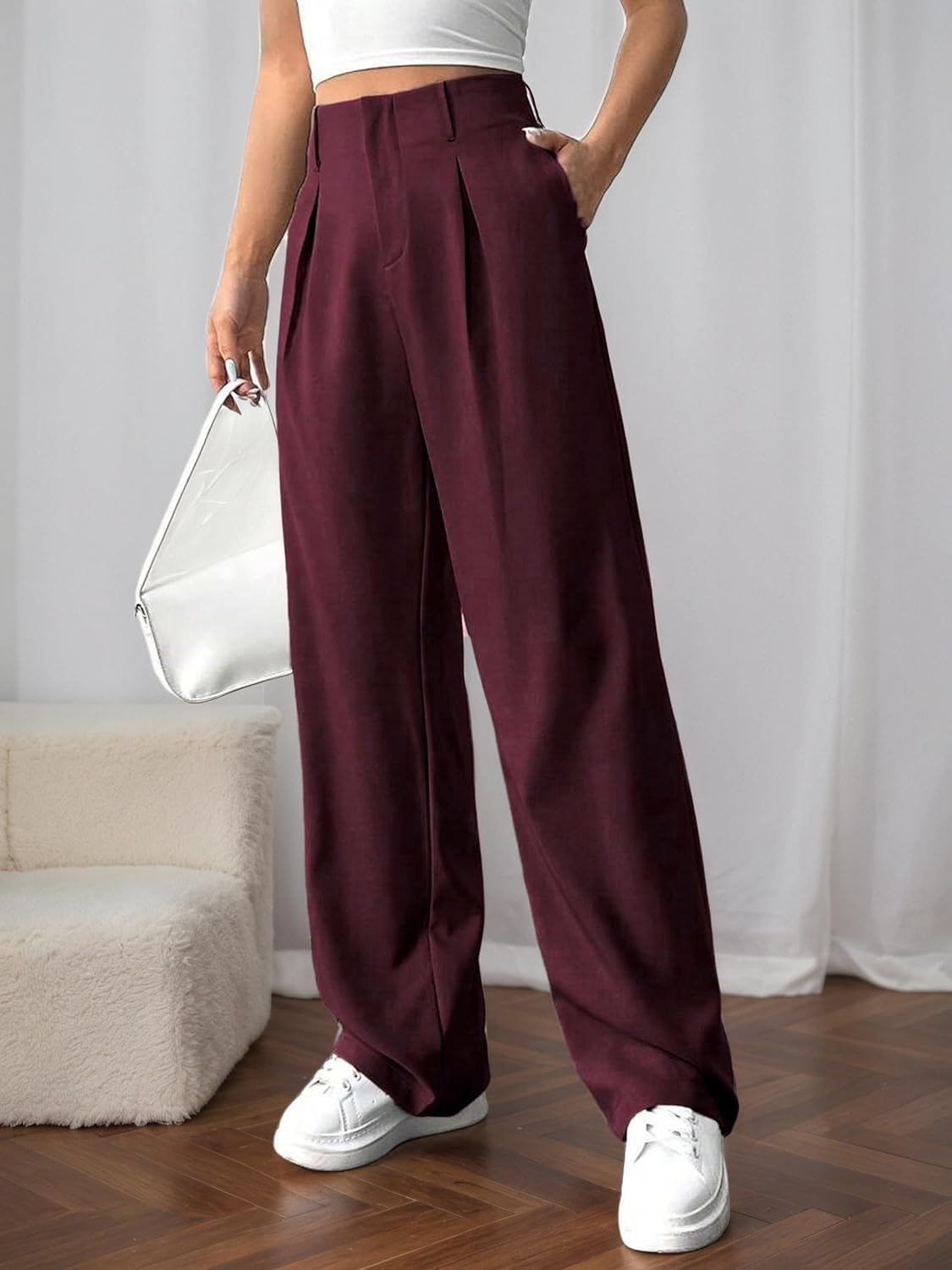 Womens High Waisted Wide Leg Pants Pleated Tailored Trousers with Pockets Business Casual Dress Pants - Image 4
