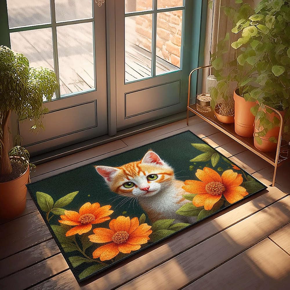 Tapis d'intérieur chaton orange pour chambre d'ado et déco cocooning Home Sweet Home