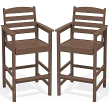 SERWALL Tall Adirondack Chairs Set of 2, Oversize Balcony Adirondack Chairs Set, Outdoor Bar Height Barstools Widened Chair Set for Bistro, Poolside, Garden, Brown