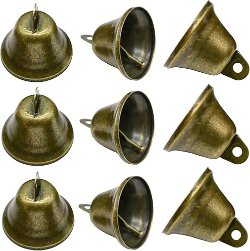 Maydahui 10 cascabeles pequeños de bronce vintage mini (1.7 x 1.5 pulgadas) para entrenamiento de orinal de perro, timbre de puerta de perro, boda,