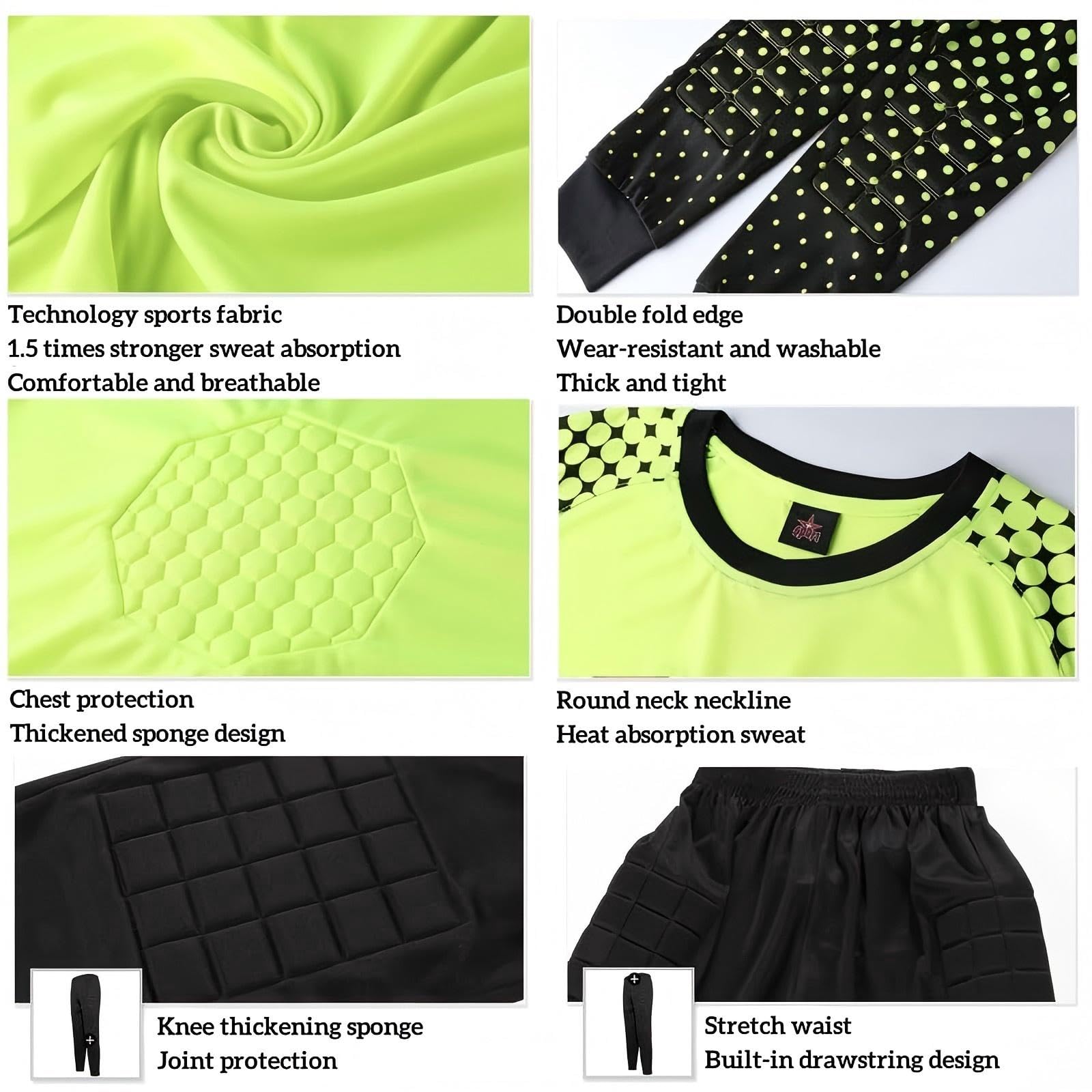 Maillots de Gardien de Football Garçon Tenue Gardien de But Ensemble Pantalon T-Shirt À Manches Longues Jogging Sport 4-13 Ans