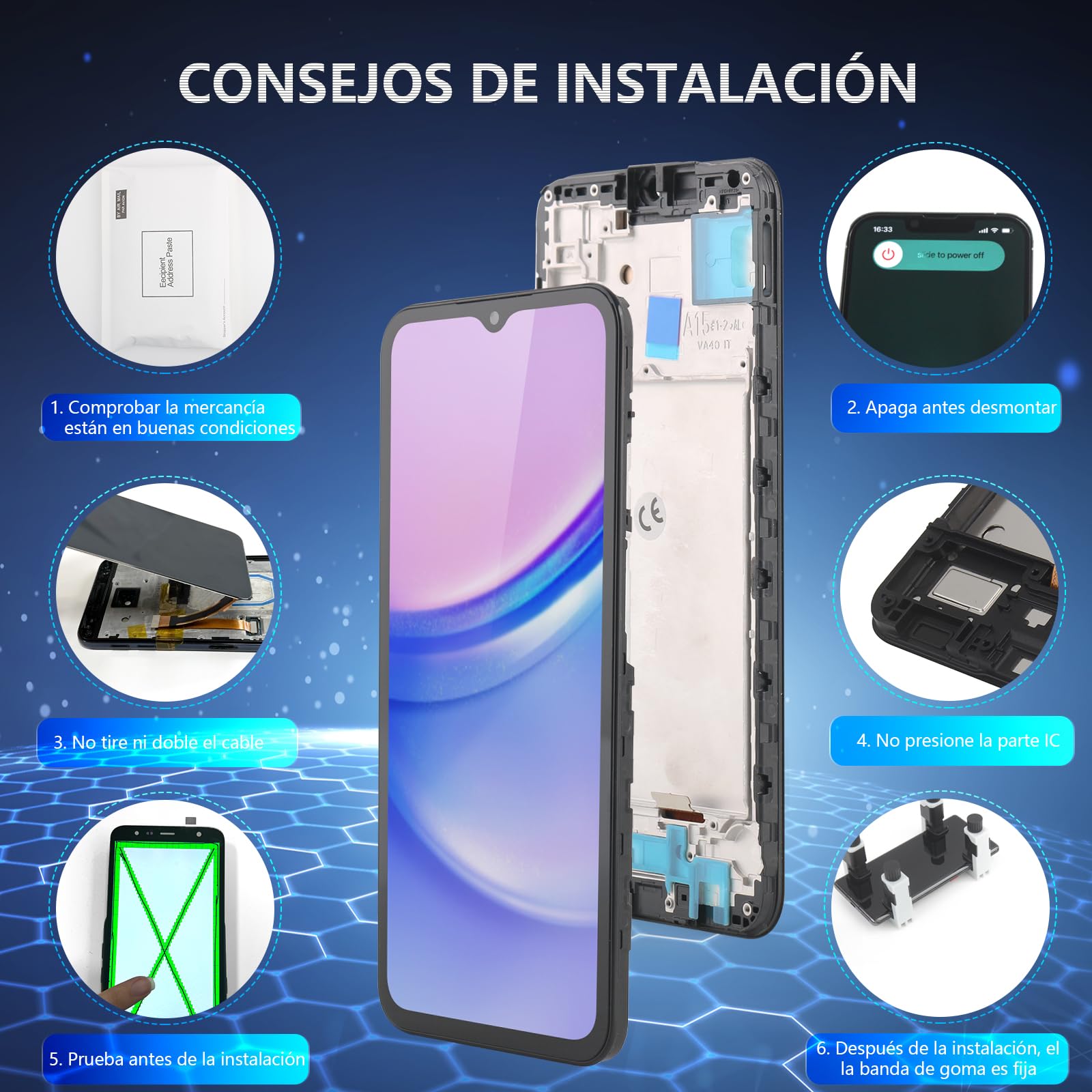 RongZy para Samsung Galaxy A15 LCD Pantalla para Samsung Galaxy A15 5G A156B/A15 4G A155F Táctil Digitalizador Asamblea Reemplazo +Reparación Herramientas (Incell con Marco)