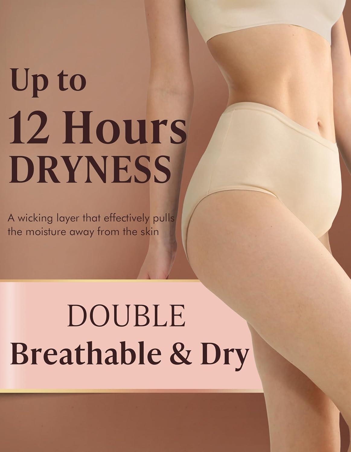 AIRCUTE Washable Urine Absorbency Incontinence Underwear for Women Bladder Leak Proof Cotton Panties 60ML 3 Pack(Black-Beige-Dusk, Large) - Image 3