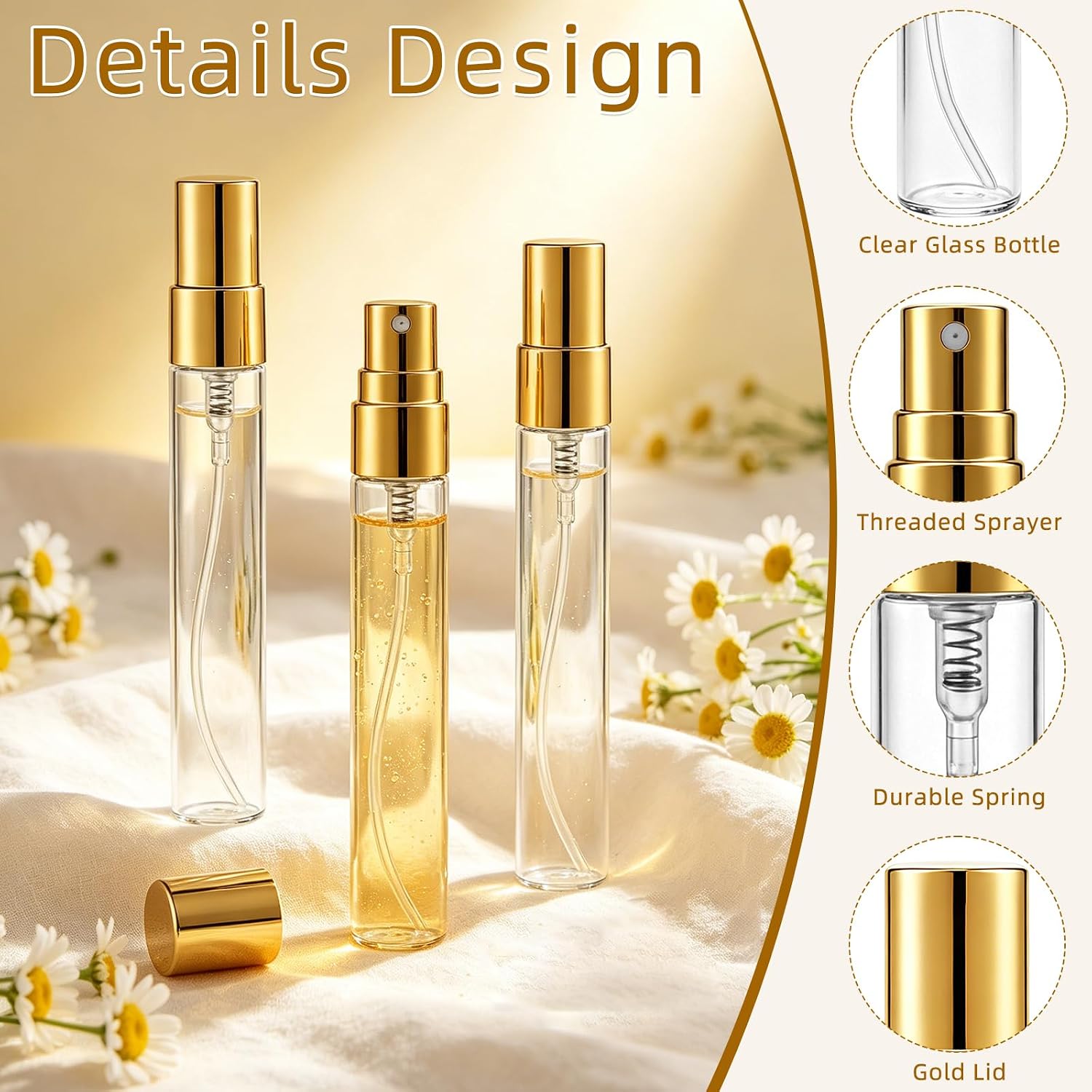 50 Pack Mini Glass Spray Bottle, 10 ml Perfume Bottles Empty Bulk