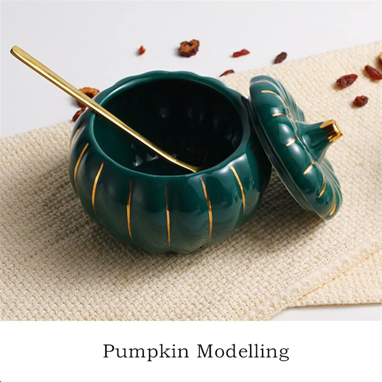 Sugar Bowl Sugar Container Creative Ceramic Mini Sugar Container with Cover Steamed Egg Pot Coffee Set Sugar Bowl Kitchen Seasoning Storage Jar Ceramic Sugar Bowl (Color : Green 350ml)