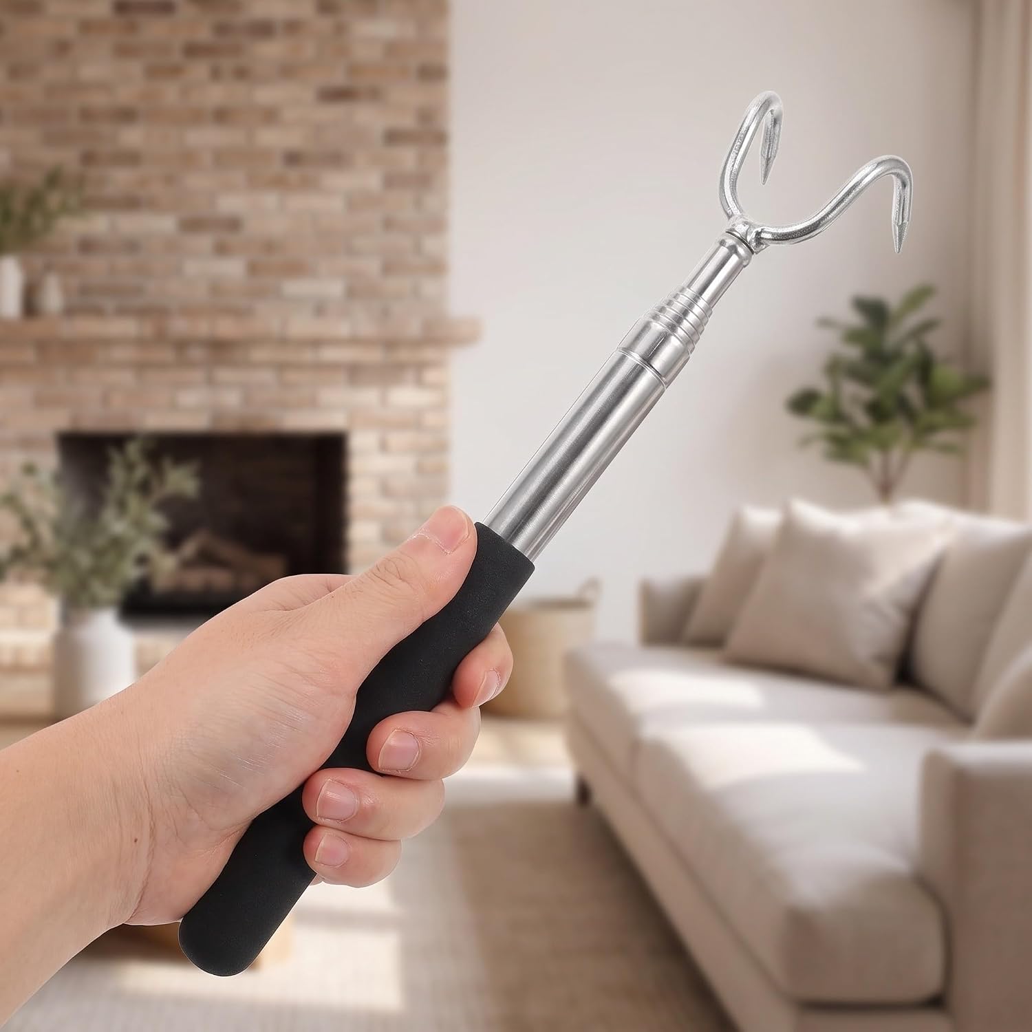 YARNOW Extendable Poker for Fire Pit, 9.8-39‘’ 2-Prong Fire Poker