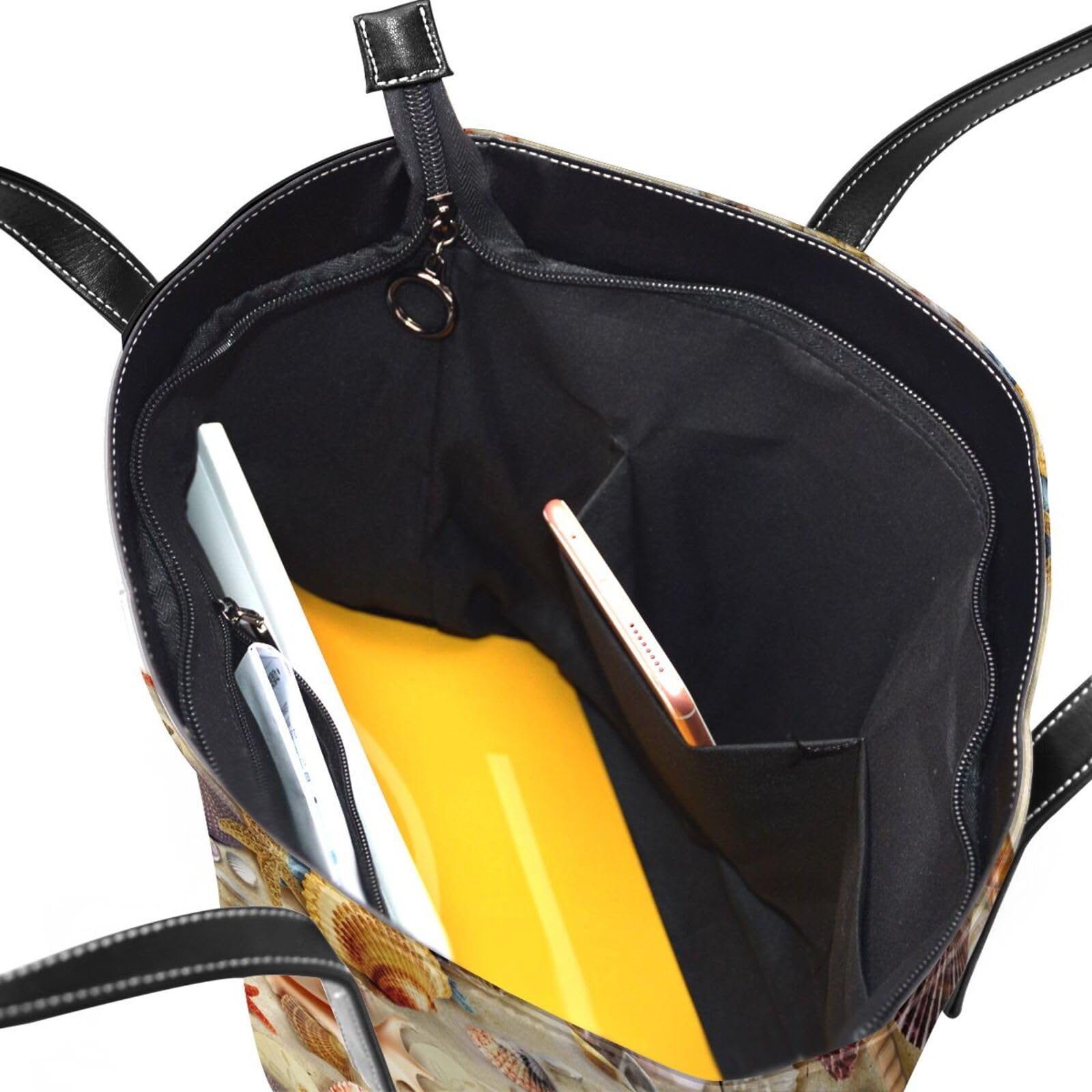 Patrón de conchas de playa,Bolso de mano de piel sintética, bolso tote de gran capacidad, bolso de hombro para mujer, ideal para el trabajo y los viajes.
