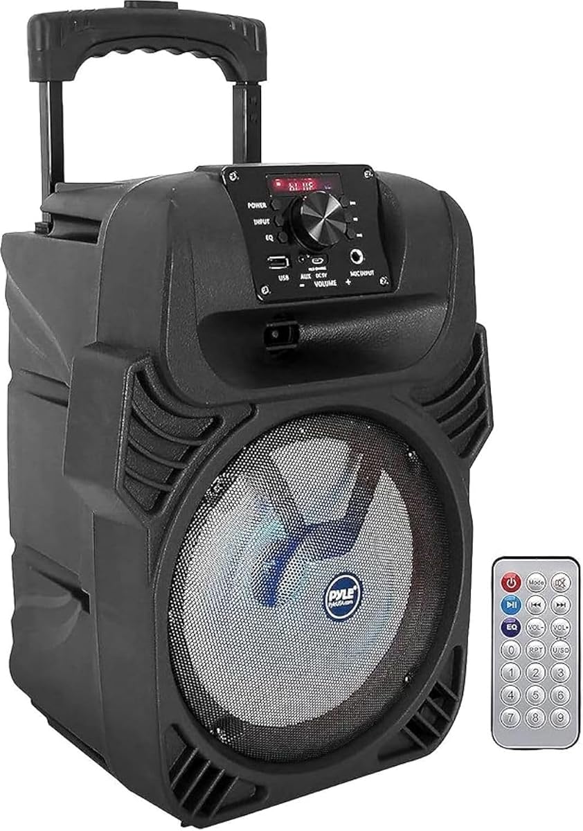 8" Portable Bluetooth PA Speaker - 500W Rechargeable Indoor/Outdoor Karaoke Machine Sound System - Multi-Color LED Party Lights, Mic Input, FM Radio, MP3/USB & Remote Control (Black)