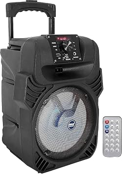 Pyle 8" Portable Bluetooth PA Speaker - 500W Rechargeable Indoor/Outdoor Karaoke Machine Sound System - Multi-Color LED Party Lights, Mic Input, FM Radio, MP3/USB & Remote Control Black