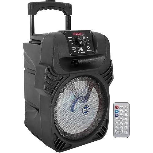 Pyle 8" Portable Bluetooth PA Speaker - 500W Rechargeable Indoor/Outdoor Karaoke Machine Sound System - Multi-Color LED Party Lights, Mic Input, FM Radio, MP3/USB & Remote Control (Black)