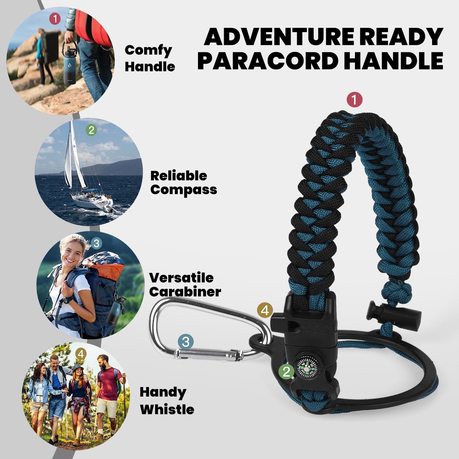 Insulated Water Bottle 32 oz, Triple Wall Vacuum Stainless Steel (Cold for 48 Hrs, Hot for 24Hrs), Leak Proof & Non-BPA, 32oz Hydro Water Flask with Paracord Handle & Straw Spout Lids - Image 4