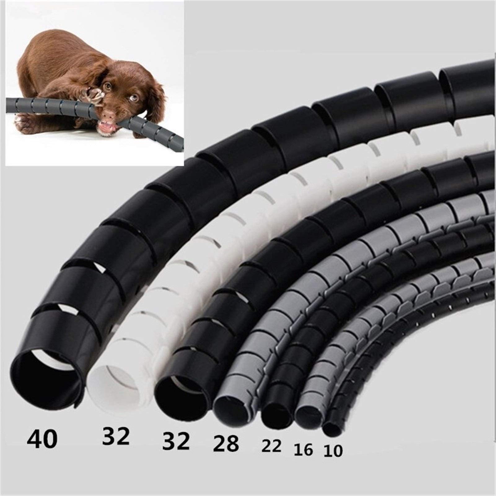 Protezione del Cavo 5 Metri 16FT Protezione for la Gestione dei Cavi Avvolgicavo Cavo Tidy Organizer Tube Hider Flessibile espandibile Home Office Correttore for Cavi(22mm Grey)