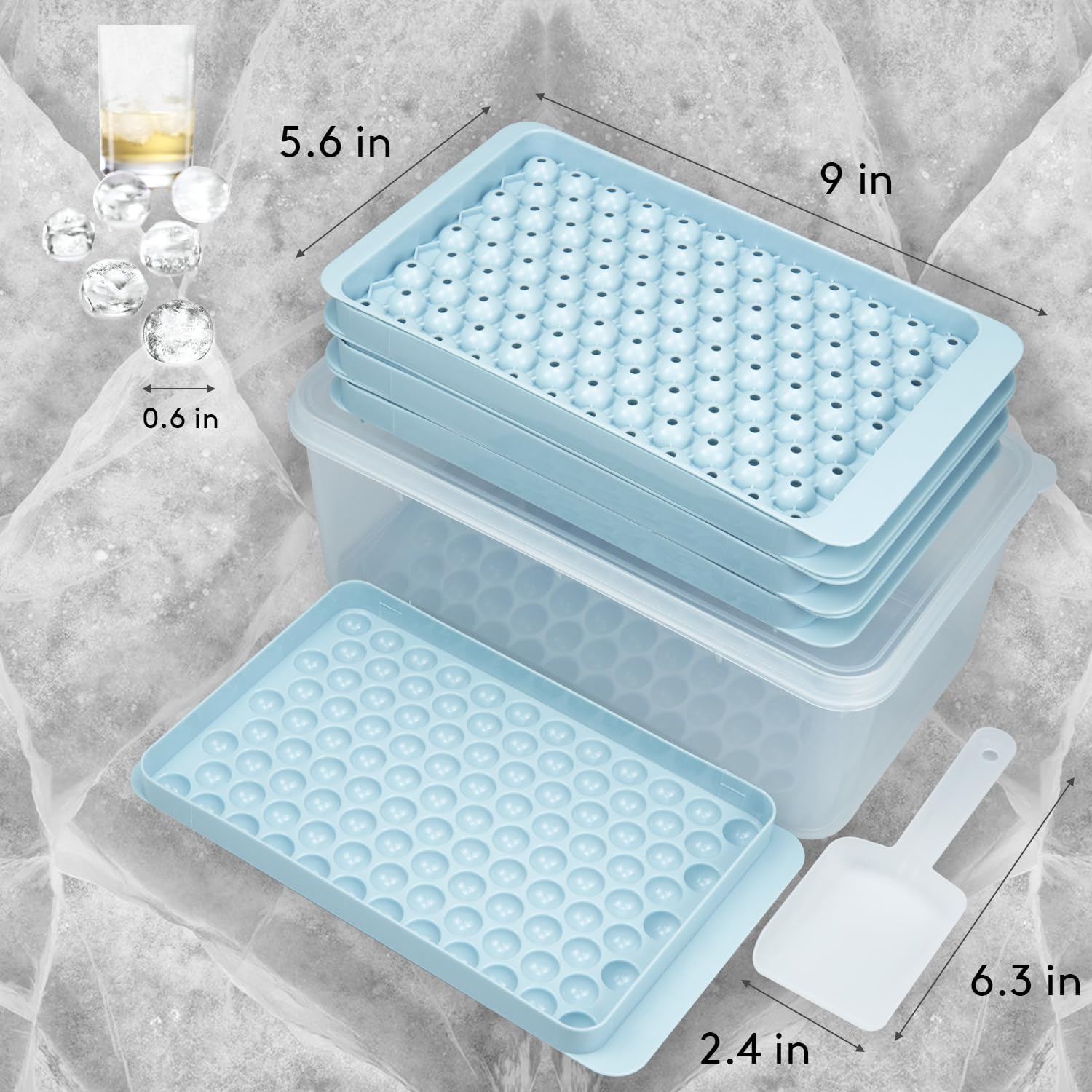 4 Pack Mini Ice Cube Trays with Bin & Scoop, Small Round Ice Cube Trays Easy Release, 104x4 PCS Tiny Ice Cube Tray Ice Tray for Chilling Cocktails Whiskey Drinks Coffee Juice