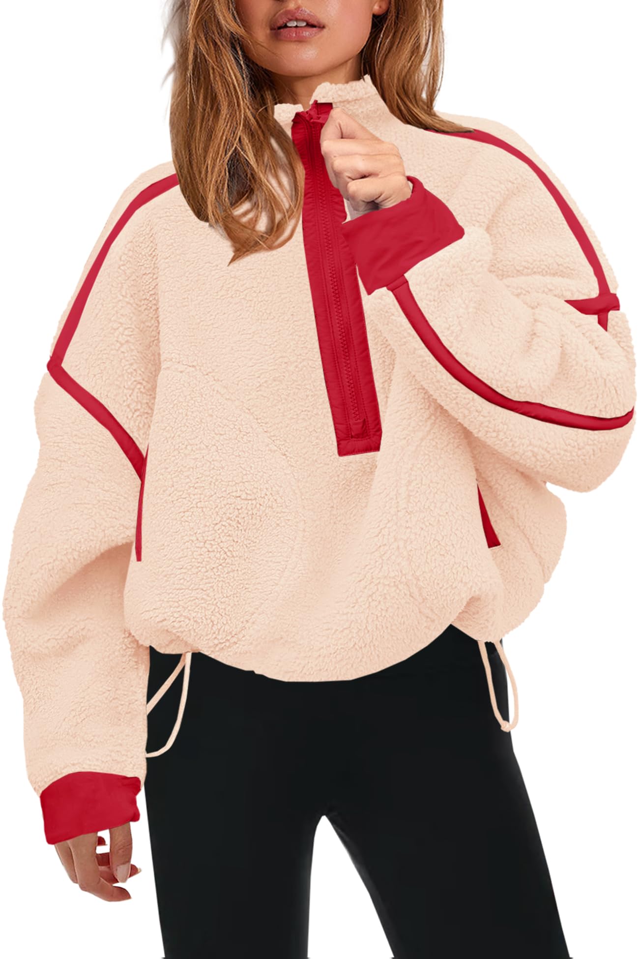 Panadila Womens Half Zip Sherpa Fleece Pullover Soft Oversized Sweatshirt with Pockets Warm Fuzzy Sweater