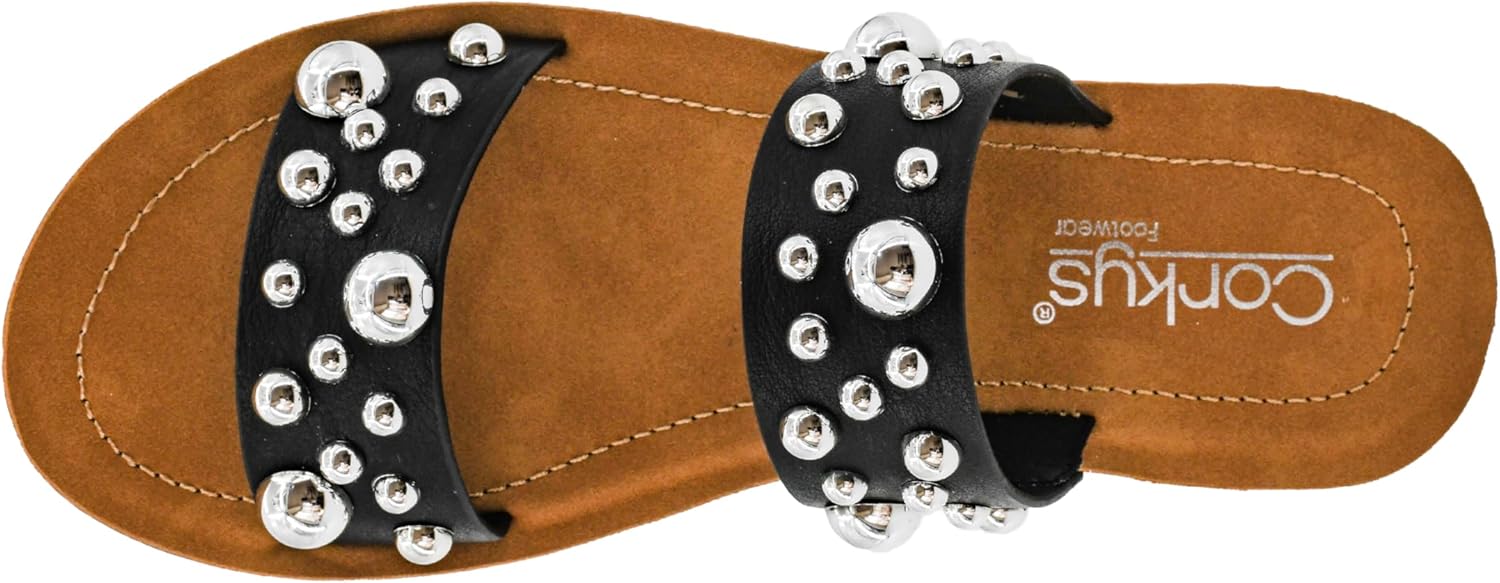 Corkys Footwear Womens Bad Romance Sandals - Featuring Dome Embellished Straps, And An Easy Slip-On Design - Stylish and Comfortable for Everyday Wear