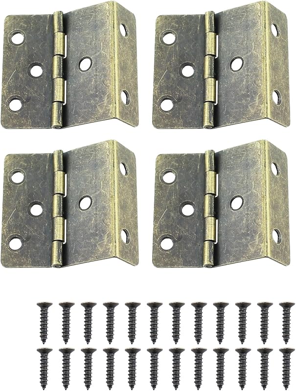 RLECS 4PCS Wooden Chest Cabinet Door Fitting Decorative Box Hinge Antique Bronze Triple Fold Right Angle Hinge 6 Hole Length 43MM/1.7Inch for Door and Cabinet