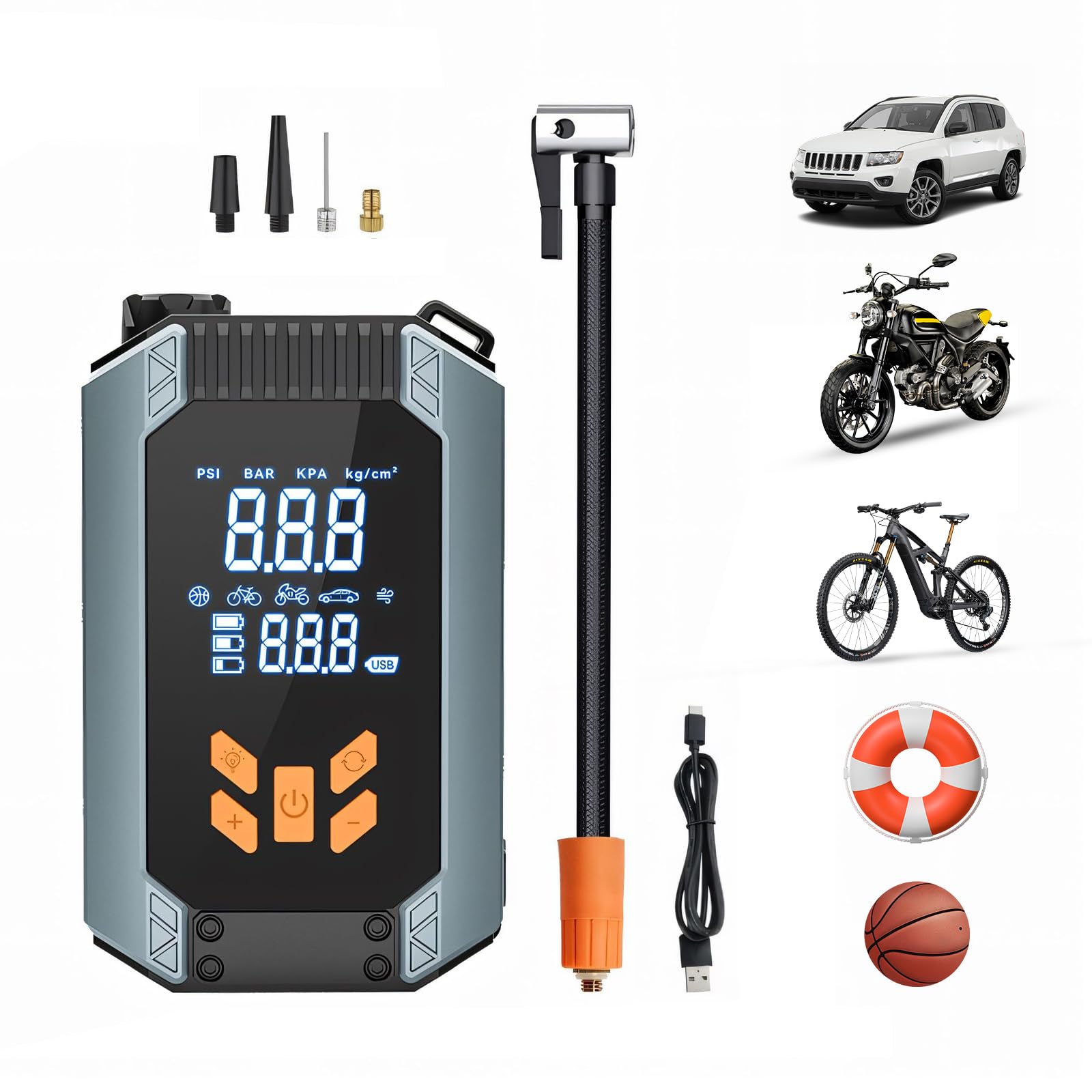 Compresor de Aire Portátil para Auto,Inflador de Llantas Eléctrica, 150 PSI Bomba de Aire Inalámbrica con LED Inteligente para Inflar y Presurizar Bicicletas, Autos, Motos y Balones