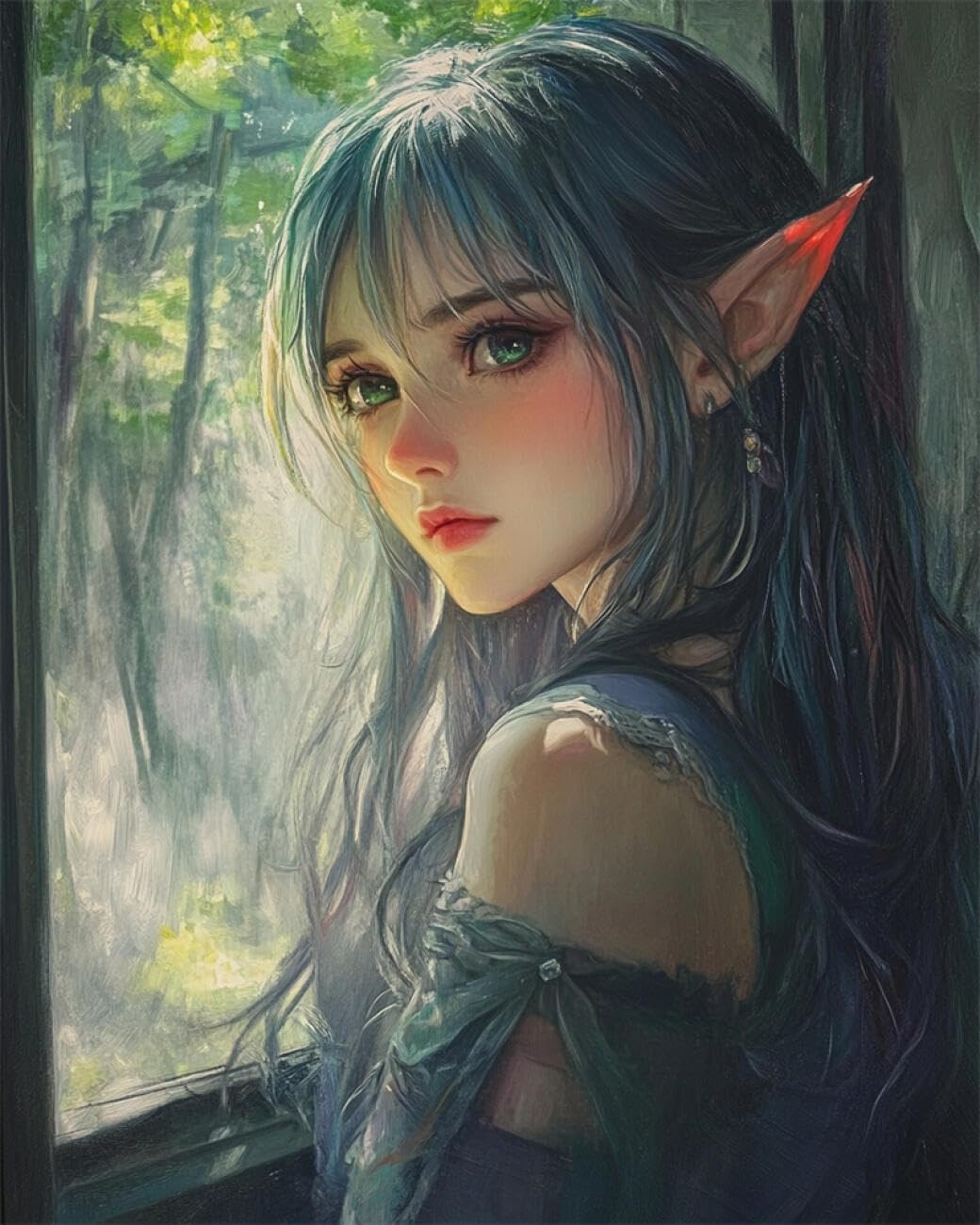AMBATTERY DIY Bead Embroidery Kit Anime Elf Girl Bead Embroidery Kit for Adults Needlepoint Tapestry Set Beaded Stitching 40x50cm