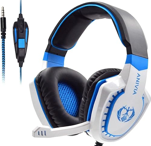 Anivia Auriculares sobre la oreja para computadora con cable con micrófono, auriculares estéreo de 0.138in para juegos con graves, sonido