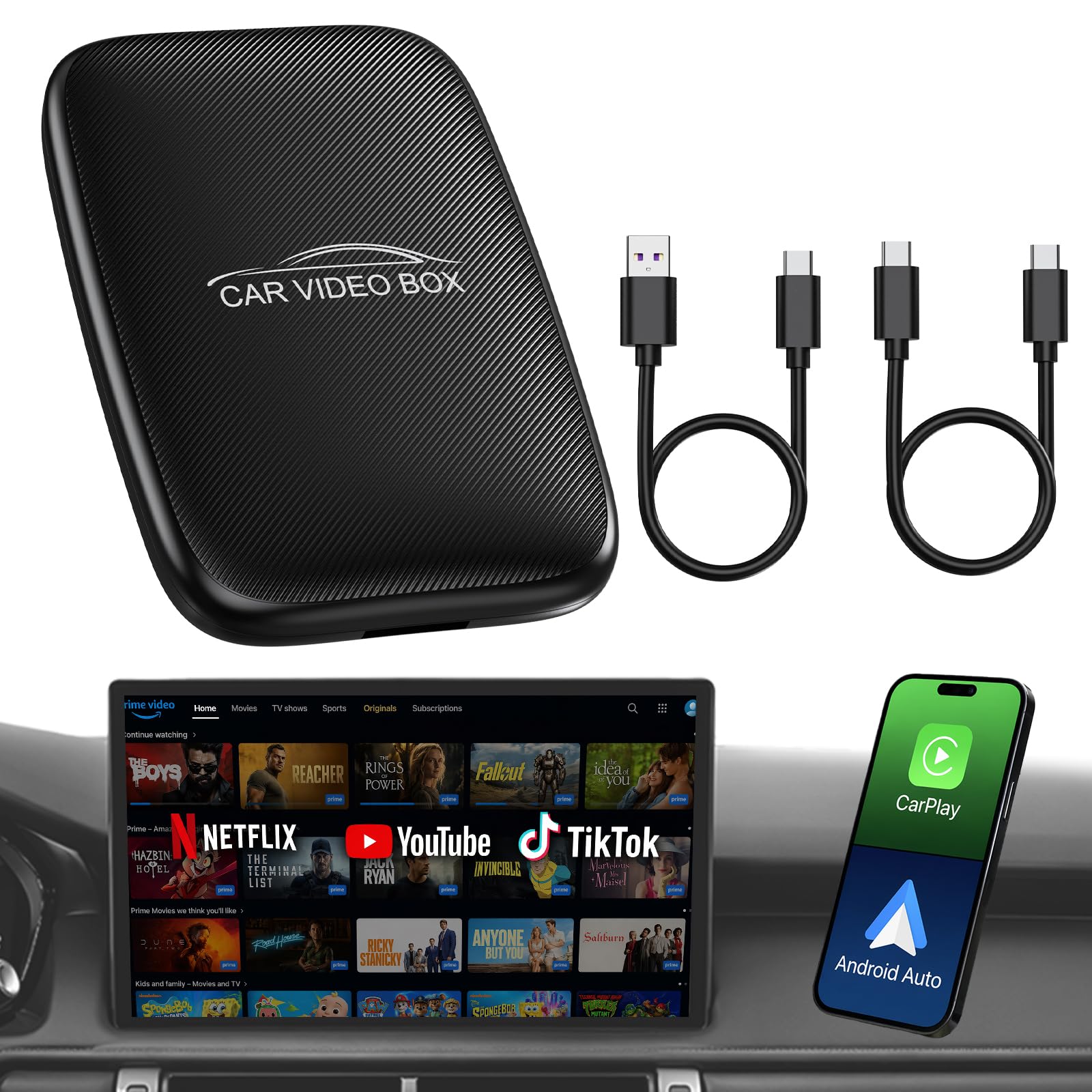 Adaptateur Wireless Android Auto & CarPlay, Support Netflix/Youtube/TF