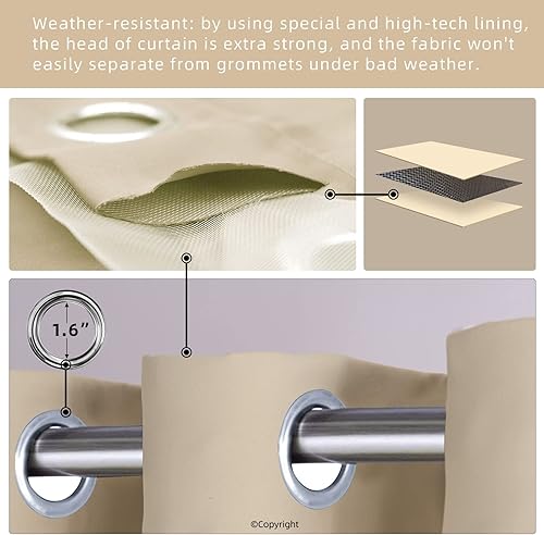 Miniatura 3 de Cortinas opacas impermeables para exteriores, con ojal, para bloqueo de luz solar en ventanas del hogar, dormitorio, sala, patio, porche o kiosco,