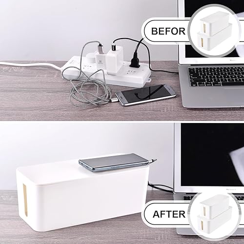 Miniatura 7 de Caja organizadora de cables  Caja organizadora de cables grande de estilo de madera blanca para ocultar cables y 2 cajas organizadoras de cables