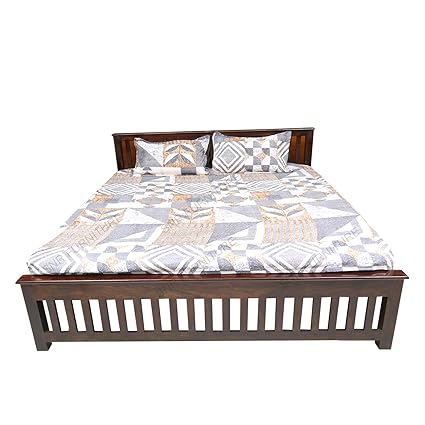 SNR FURNITURE Sheesham Wood Queen Size Bed ?Without Storage for Bedroom Living Room Solid Roosewood Wooden Cot Furniture Palang for Home and Hotels_Walnut Finish