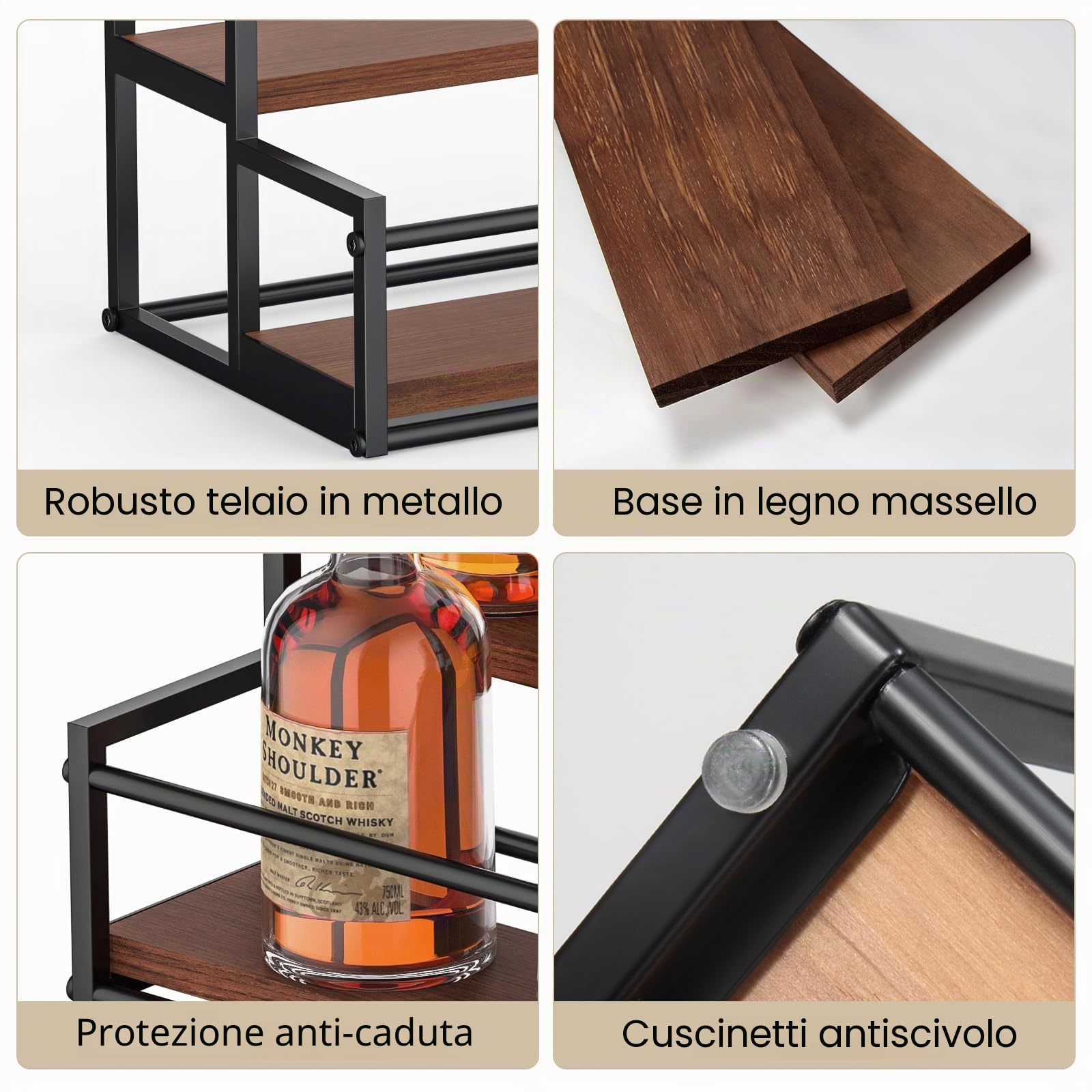 THYGIFTREE Espositore per bottiglie di liquori, scaffale a 2 ripiani con portabottiglie per whisky e liquori