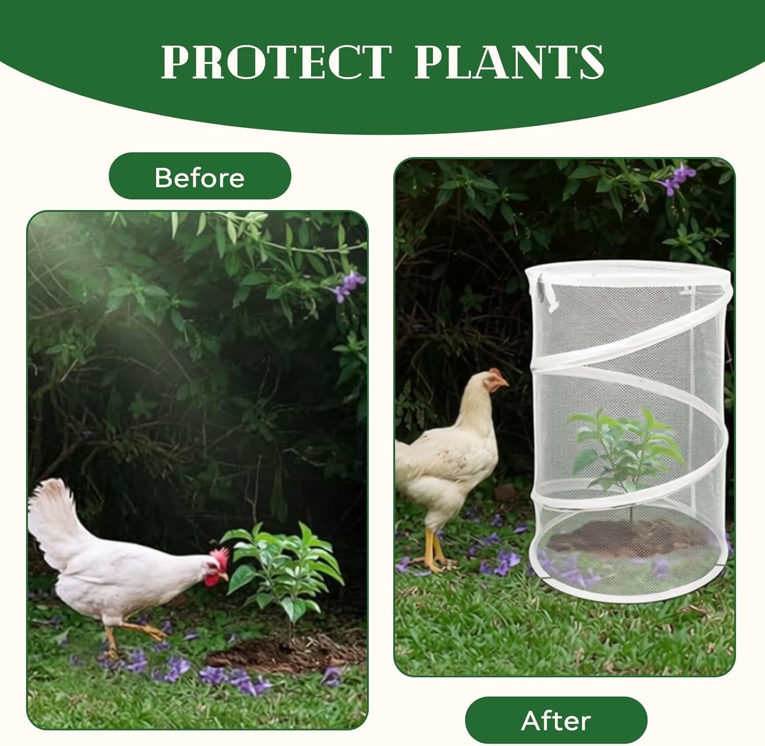6 Pack 18"x24" Pop Up Plant Covers with Stakes & Storage Bag, Instant Foldable Garden Protector - Reusable Bird and Insect Netting for Raised Beds, Vegetables, Flowers, Seedlings