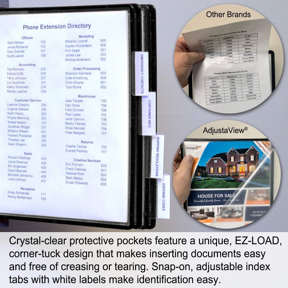 Ultimate Office AdjustaView 10-Pocket Wall Reference Organizer with Easy-Load Pockets and Mounting Screws, Black Pockets