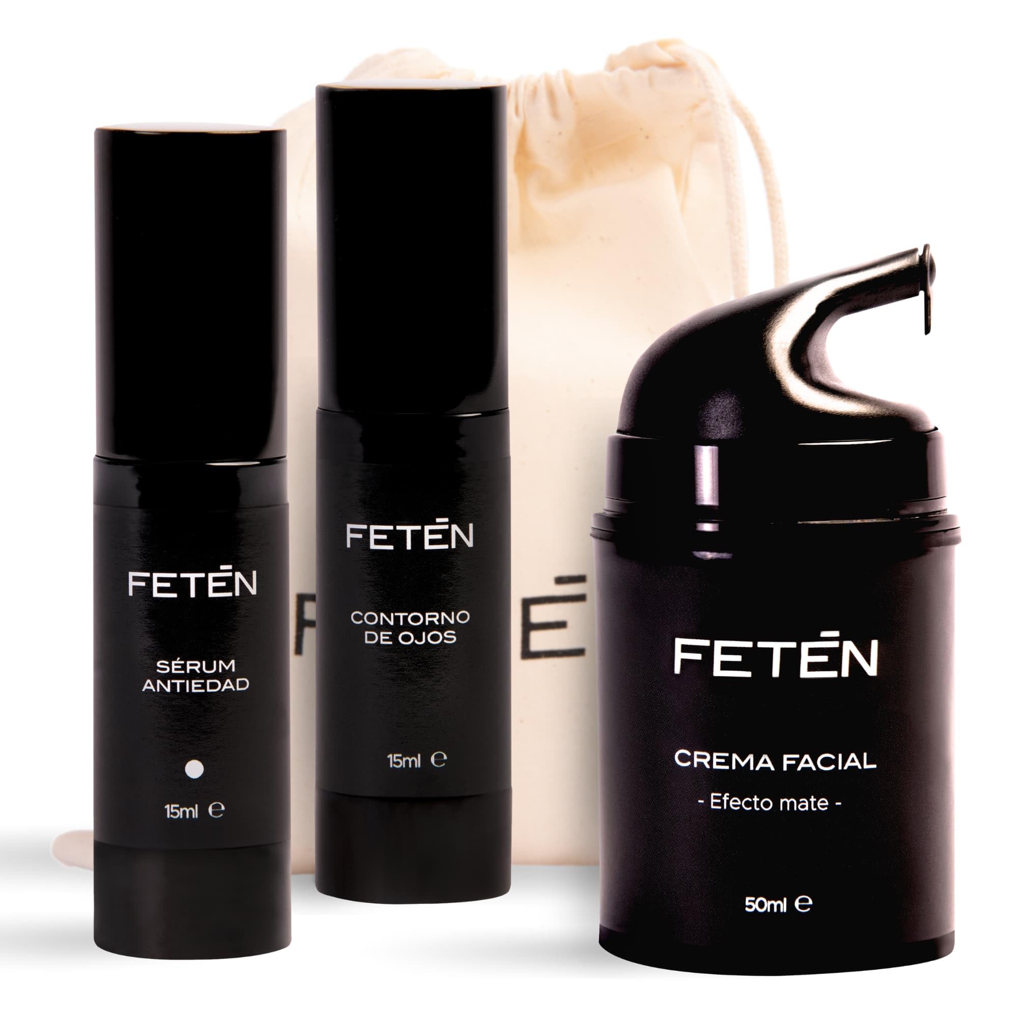 FETEN Set Cremas Hombre Regalo - pack skincare con crema antiarrugas contorno de ojos y sérum antiedad, rutina cuidado facial, skincare kit ritual, cremas para regalar, estuche para regalo