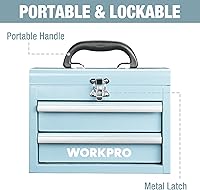 Vista 3 de WORKPRO Portable Mini Tool Box, 2 Drawers Metal Tool Chest with Ball Bearing Slides, Top Storage with Latch, Ergonomic Carrying Handle, Mechanic