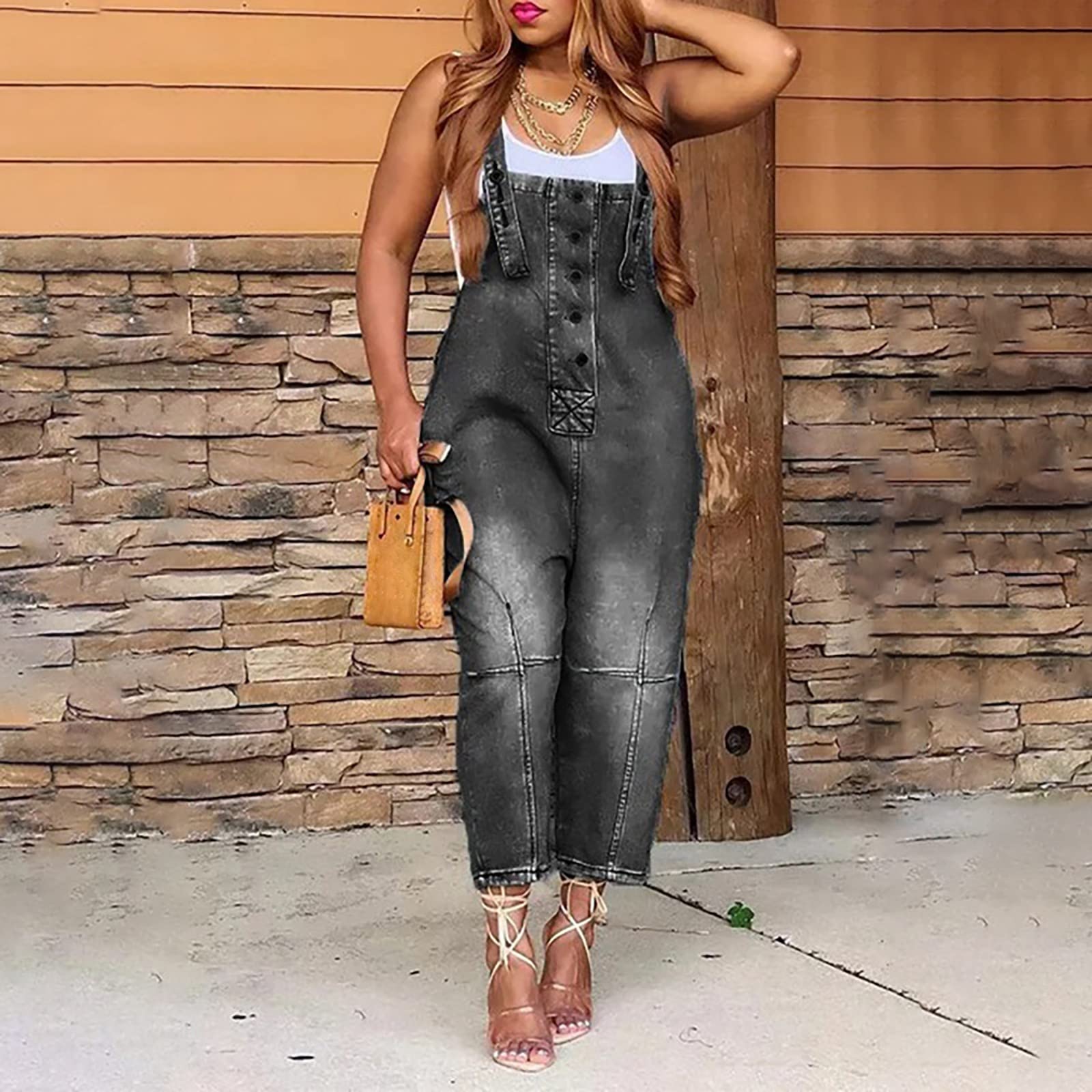 Combinaison Femmes Elégant Sexy À Col en V Impression Short À Dos en Denim Lavé Multi-Poches pour Femme Combinaison Jetable Taille Elastique V-Col Romper Jumpsuit avec Poche