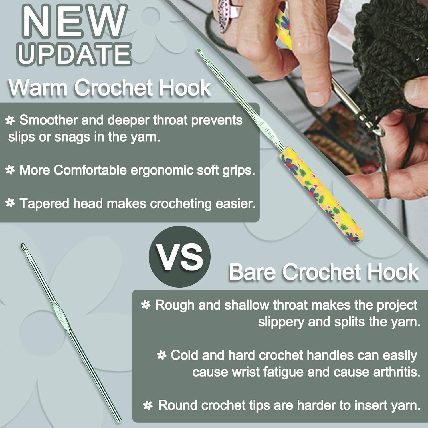 Coopay 14pcs New Warm Crochet Hooks & 12PCS Warm Crochet Hook Set, 2mm to 10mm Art Aluminum Comfy Grip Crochet Needles for Crocheting Knitting & Crochet Supplies Christmas Crochet Gifts for Crocheters