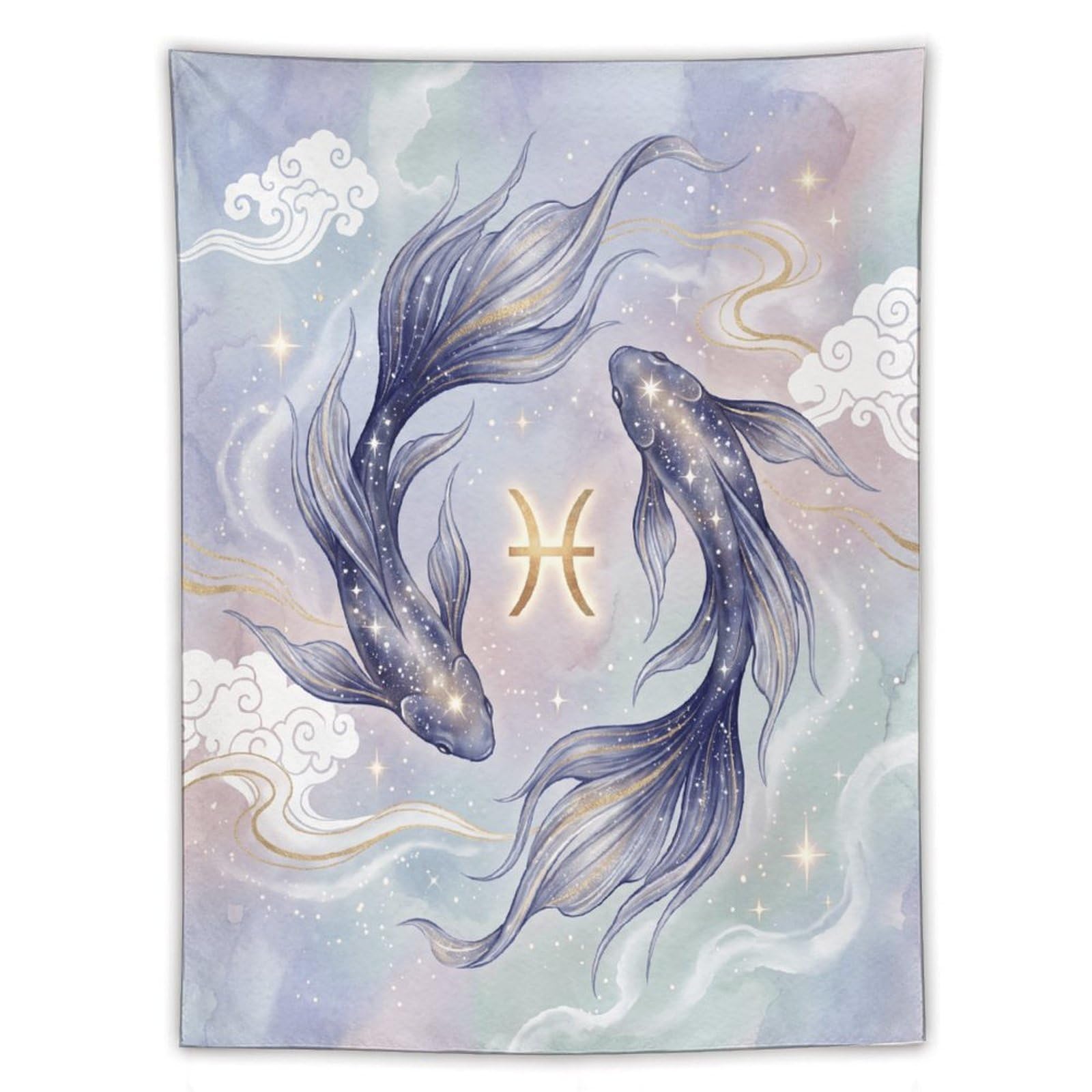 H3B8U2Y5 Pisces Koi Pastel Wall Tapestry, Ukiyo-e, Minimalist Asian Art