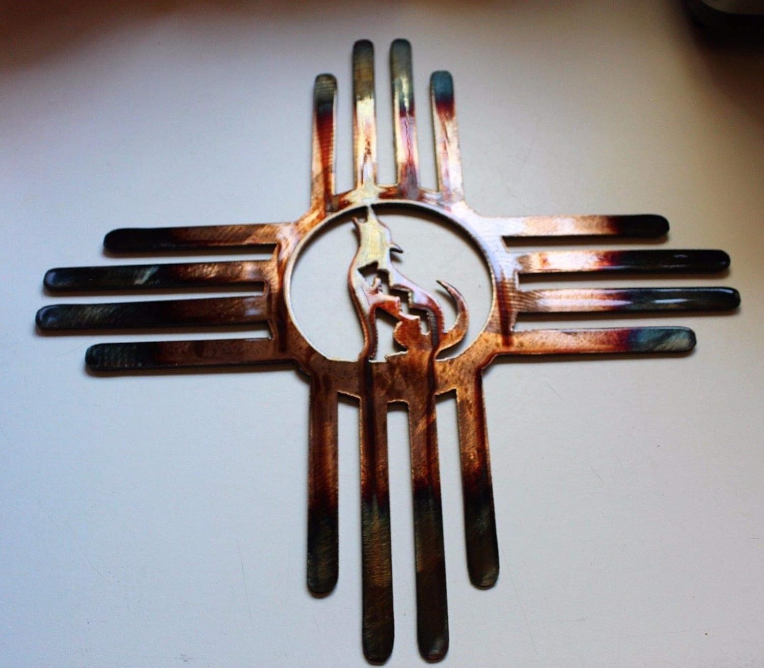 Southwestern Zia with Howling Coyote Metal Wall Art Decor 14" up to 44"