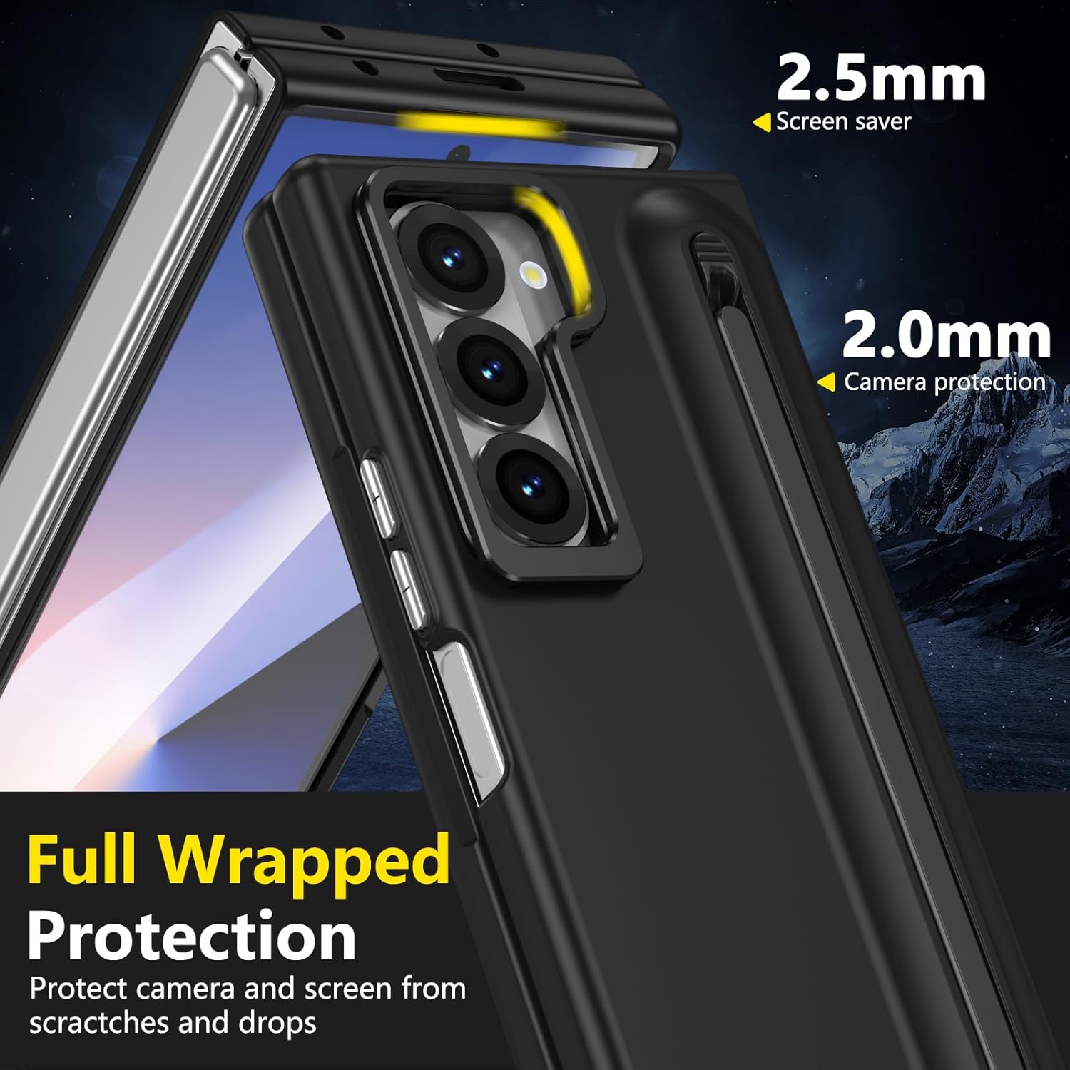 for Samsung Galaxy Z Fold 4 Case with S Pen Holder & Stylus, [Camera Frame Stand] Pen Slot Phone Case with Screen Protector Matte PC Bumper Anti-Scratch Kickstand Cover for Z Fold 4 Black
