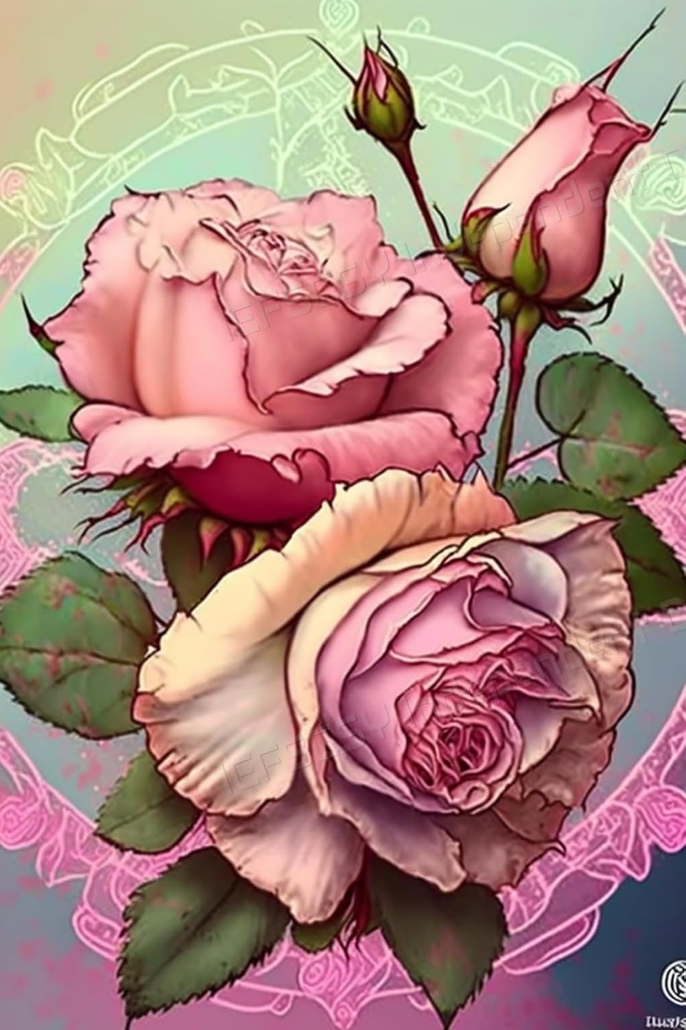 IEFSCAY Pink Cartoon Roses Diamond Painting Kits Adults 5d Gifts for Elevate Yourself(DIY Semi-Finished Products) Full Round Diamonds Paste by Number Sparkling Diamond Art 50X60cm