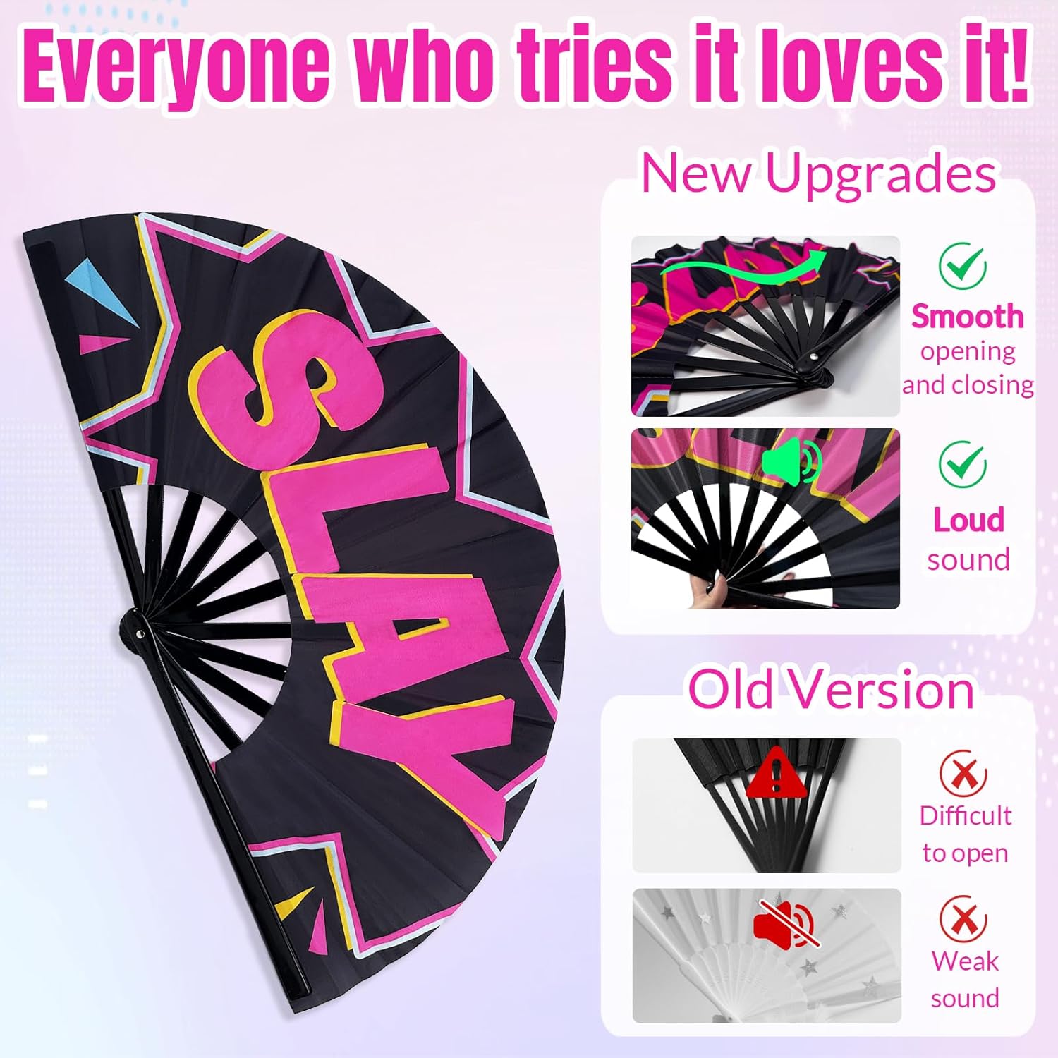 HJX 6Pcs Boots On The Ground Hand Fan Clacking Fans for Line Dancing, 13'' Large Rave Popping Folding Fan for Women Men