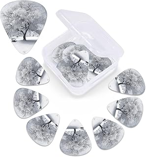 White Snow Tree print Guitar Picks 12 Pack Personalized Guitar Picks with Storage Box Guitar Accessories for Ukulele Electric Acoustic Guitars Bass