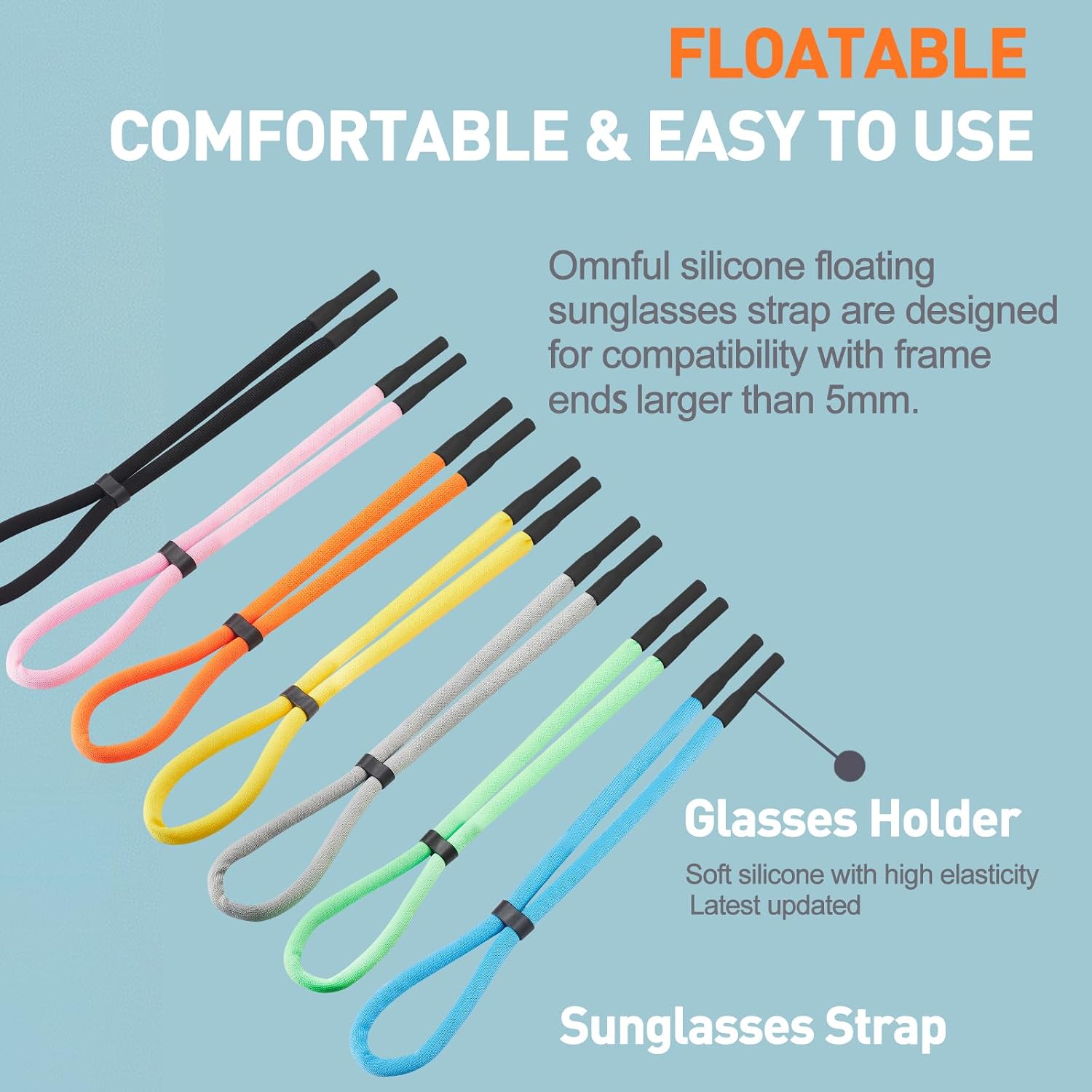 Sunglasses Strap Holder for Floating - Adjustable Glasses Strap lanyard for Men Women - Eyeglass Strap Holders Around Neck - Eyewear Retainer Cord String for Water Sports - 4 Colors B/B/P/G