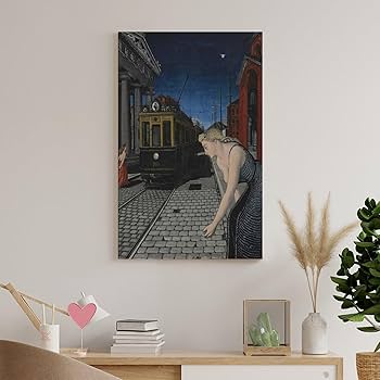 ポール•デルヴォー 鉄道風景の絵画 額入り 複製画（印刷物） ポール•デルヴォー 鉄道風景の絵画 額入り 複製画（印刷物）