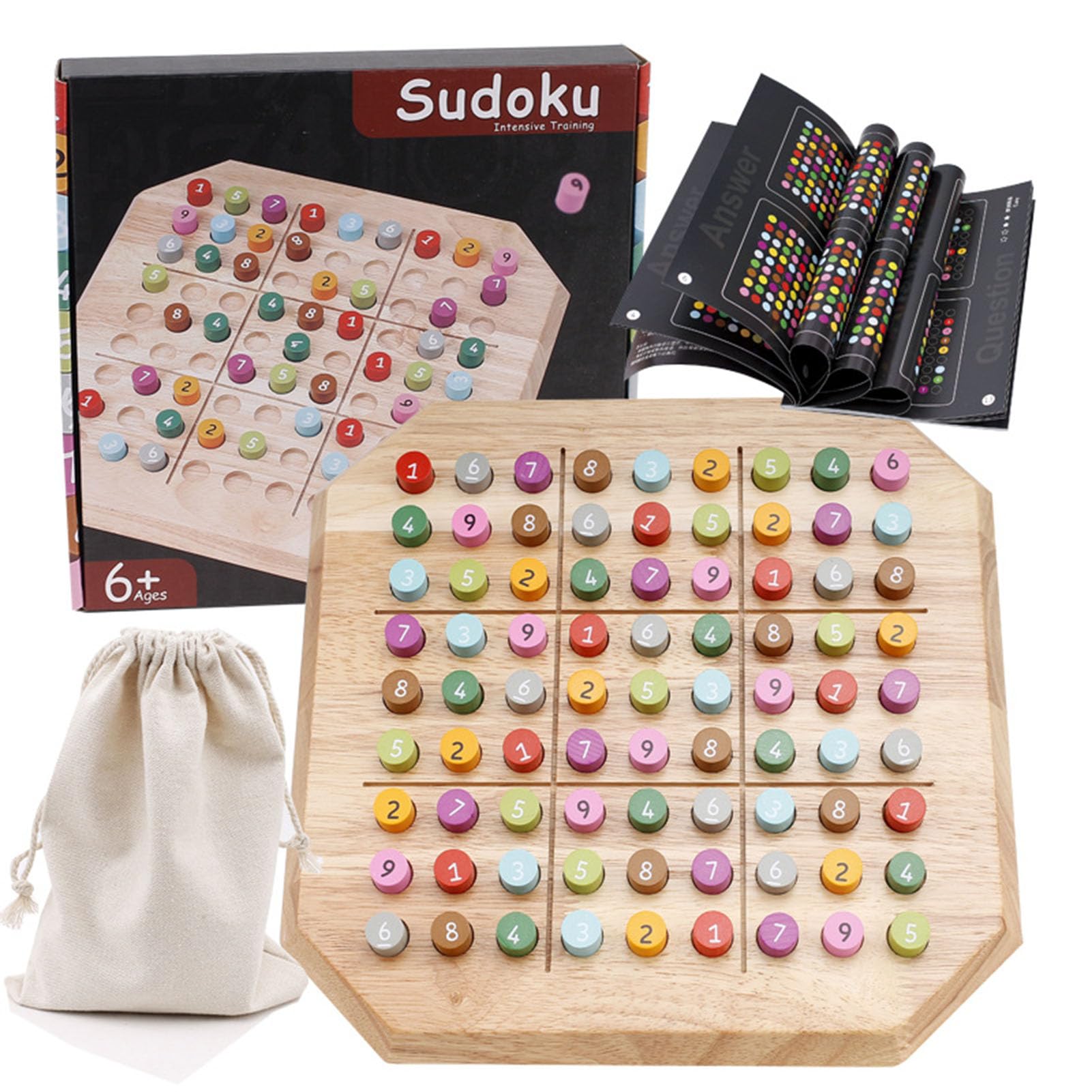 Drewniana gra w liczby Sudoku, kolorowa plansza Sudoku z kołkami, edukacyjna logiczna łamigłówka
