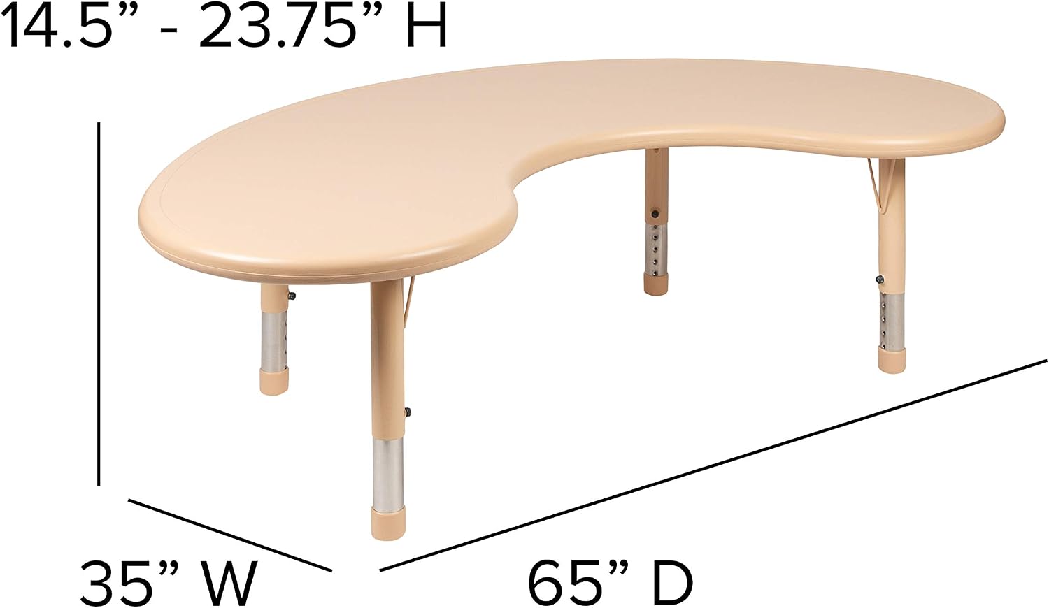 BizChair 35" Wx65 L Half-Moon Natural Plastic Adjustable Activity Table-School Table for 8