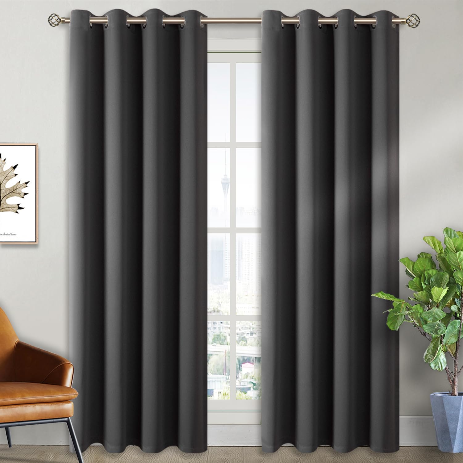 BGment Blackout Curtains - Grommet Thermal Insulated Room Darkening Bedroom and Living Room Curtain, Set of 2 Panels (52 x 84 Inch, Dark Grey)