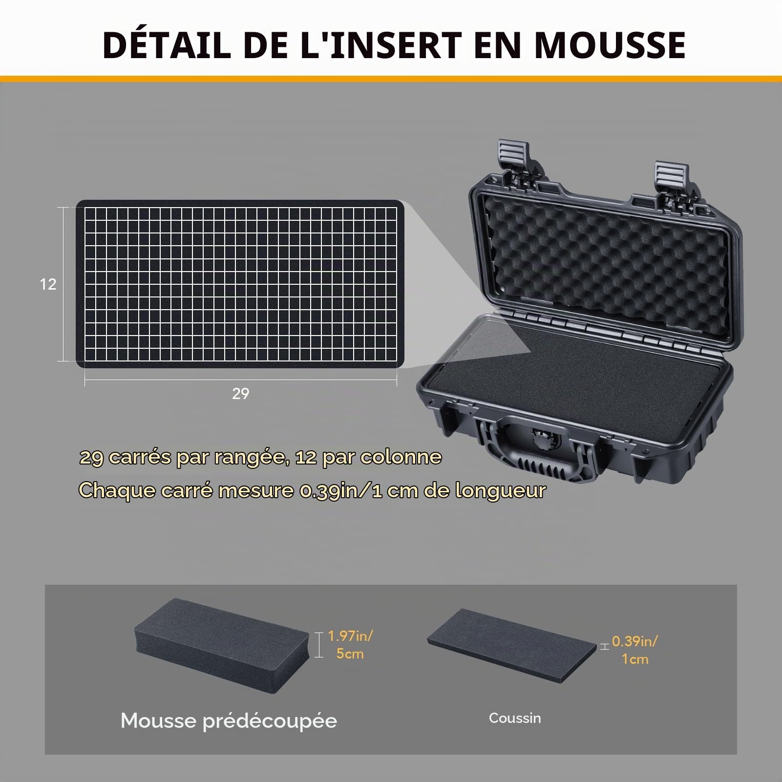 Lykus HC-3011 Étui Étanche avec Mousse, Taille Intérieure 29x12x7.6cm | IP67 Étanche, Mousse Personnalisable, Convient aux Appareils Photo, Objectifs, Équipements et Plus