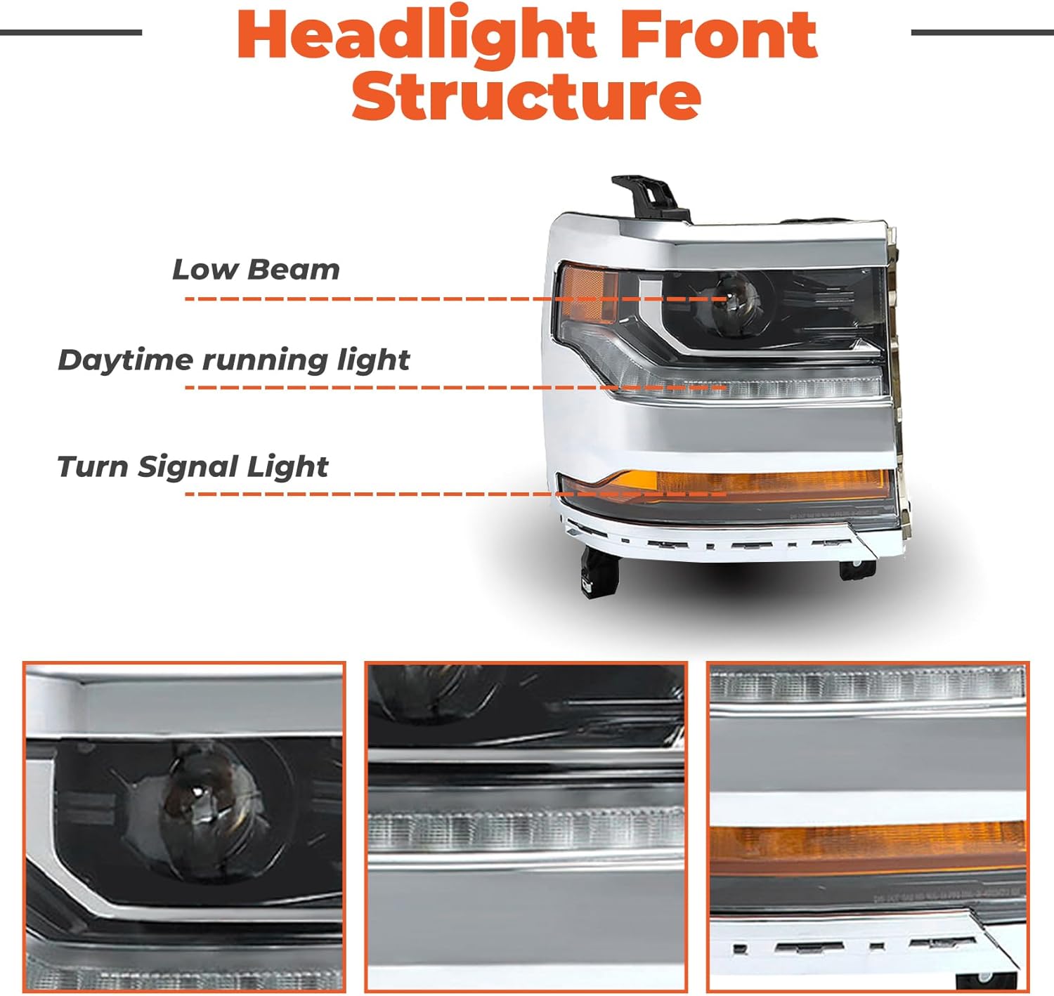 labwork Headlight Assembly Chrome Housing Replacement for Silverado 1500 2016-2018 HID with DRL Passenger Side and Driver Side 84388723 84356947