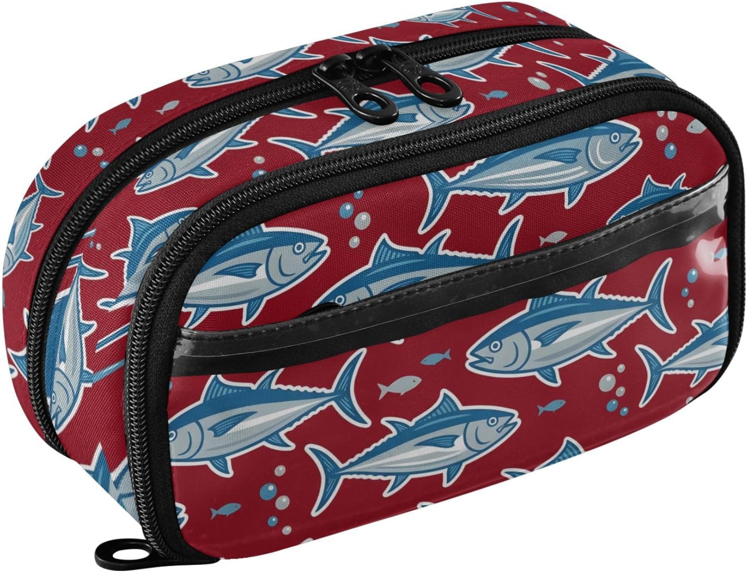 ALAZA Tuna Pattern Large Capacity Pencil Case, Aesthetic Stationery Organizer Bag with Clear PVC Window, High Capacity Pen Pouch with Dividers for School Office Travel