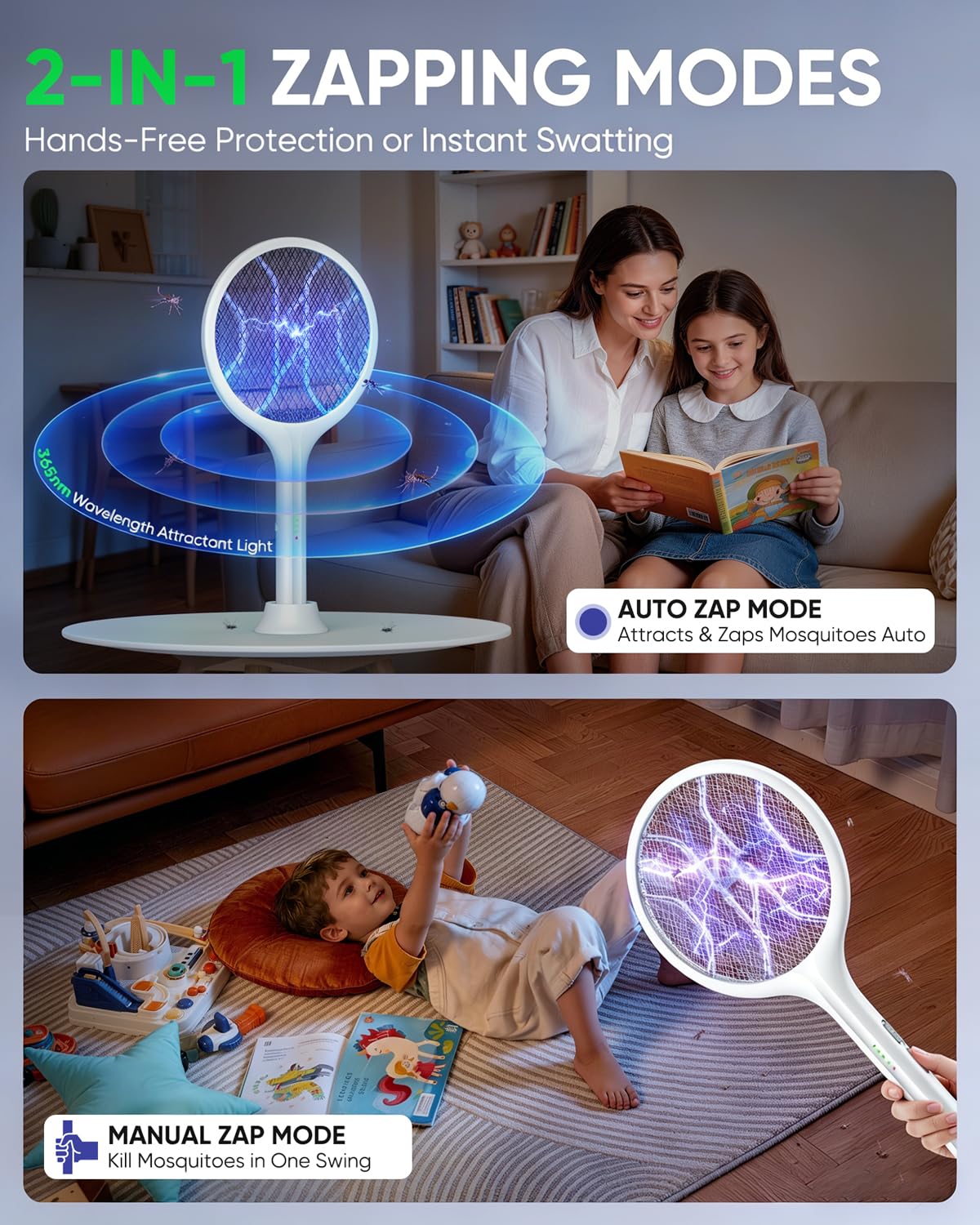 VIWAVE Raquette Moustique Électrique,Extra Forte 4000V Raquette Electrique Insectes avec UV,Raquette Anti Moustique Electrique Rechargeable 1800mAh USB-C,Base Stable,3 Couches de Sécurité – Blanche